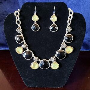 Dana Buchman Rhinestone Black, Yellow, and Silver Necklace and Earrings Set